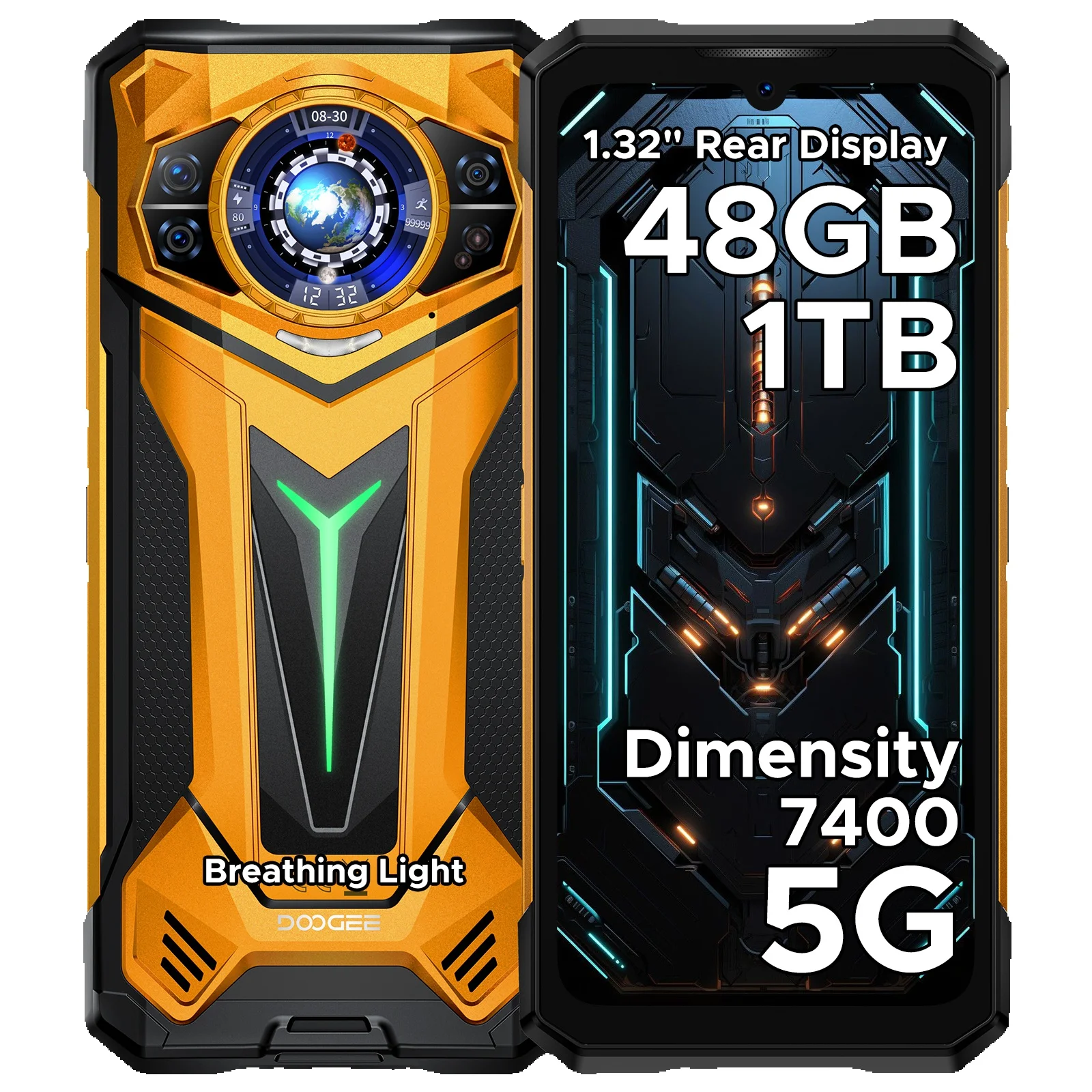 DOOGEE S200 Ultra 5G Wytrzymały telefon komórkowy 48GB+1TB 6.72'' Wyświetlacz 120Hz Bateria 11000mAh 66W NFC Dimensity 7400 Android 15 Smartfon 12GB 1TB GREEN