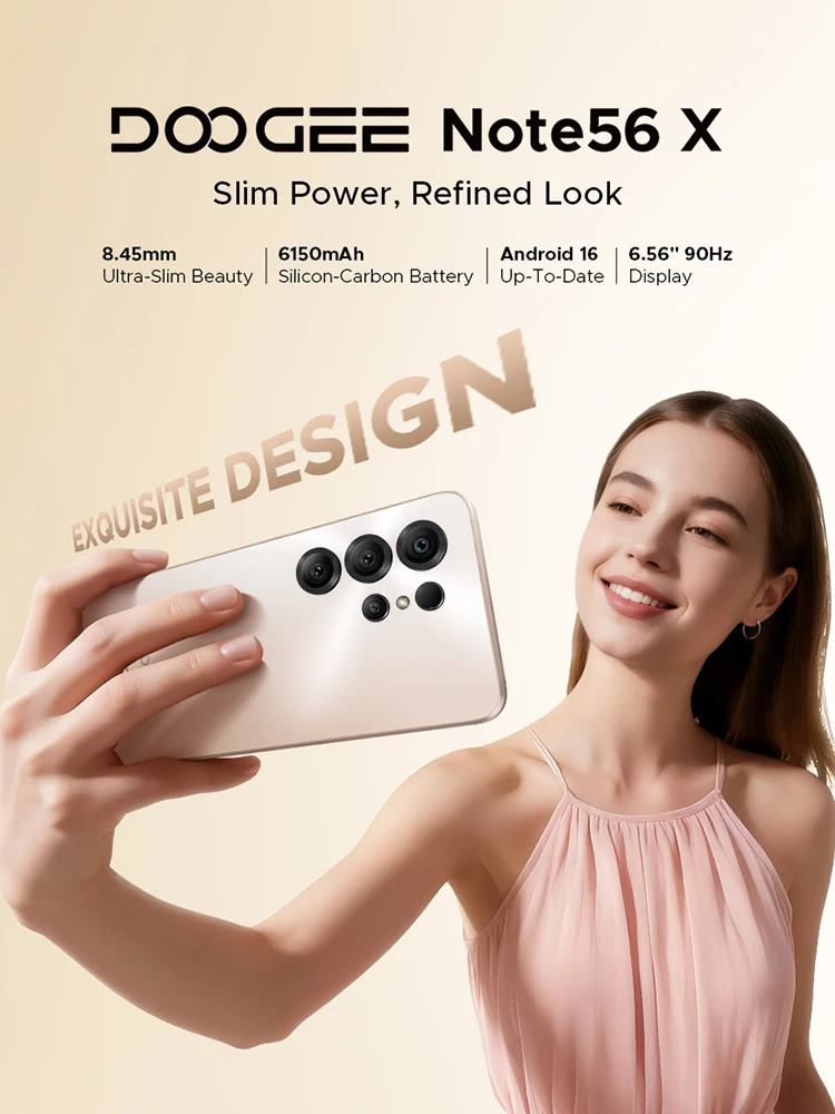 Globalna Wersja Smartfona DOOGEE Note56 X, 24GB RAM (3GB + 21GB), 64GB ROM, Ekran 6.56'', Bateria 6150mAh, Android 16, Telefon Komórkowy 3GB 64GB Plain
