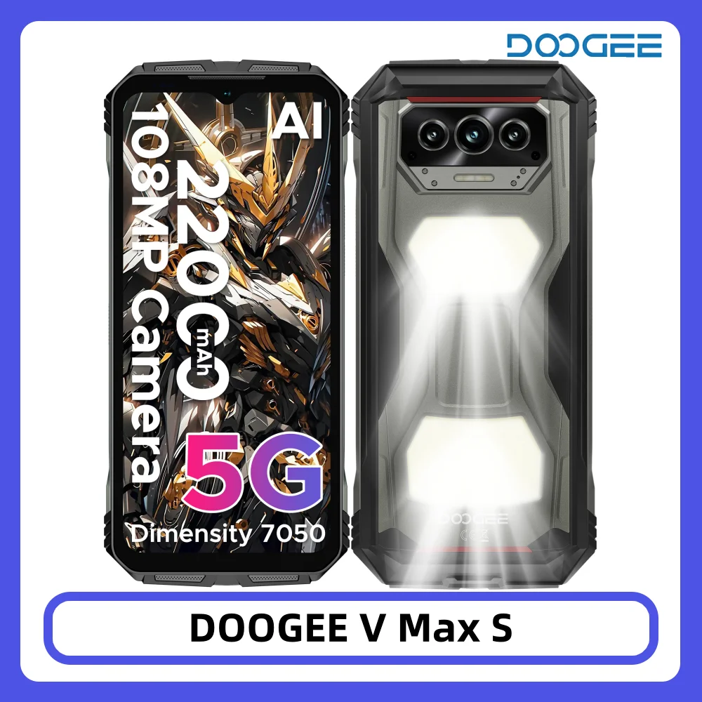 DOOGEE V Max S 5G Wytrzymały Telefon 24GB 256GB 6.58 cali 120Hz Bateria 22000mAh Aparat 108MP Podwójne Światła Kempingowe NFC Smartfon 8GB 256GB Titanium