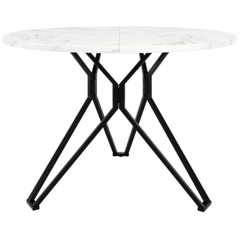 Okrągły stół do jadalni 100×100×76cm z blatem MDF o efekcie marmuru i regulowanymi metalowymi nogami, czarny