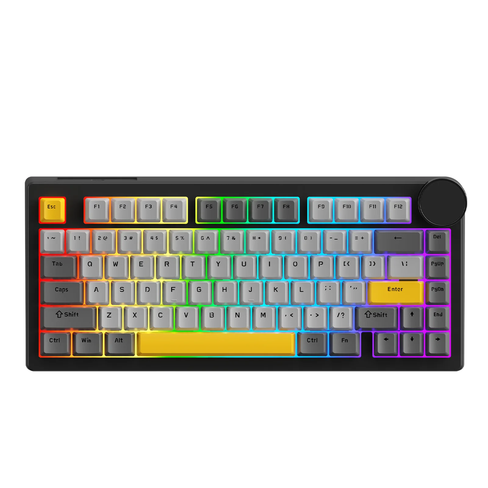 Ajazz AK820 V2 HE Przewodowa Klawiatura Gamingowa 75% z Efektem Halla, Szybka Reakcja, Częstotliwość Odczytu 8000Hz, Wysoka Precyzja, Obsługa Wielu Trybów, Podwójne Paski Świetlne RGB, Metalowa Black Grey Yellow