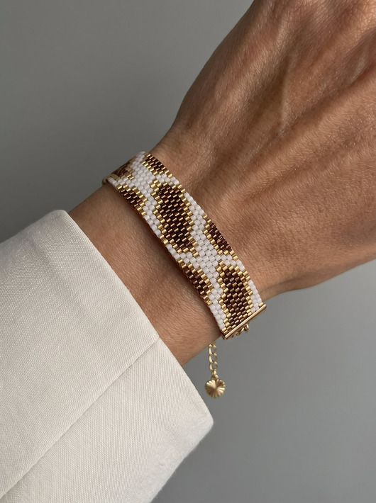 Beżowo brązowa bransoletka z koralików Miyuki - snake pattern