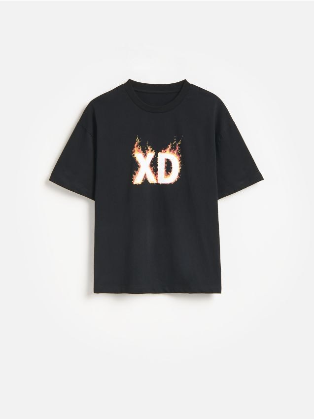 Reserved - Bawełniany t-shirt z nadrukiem - czarny