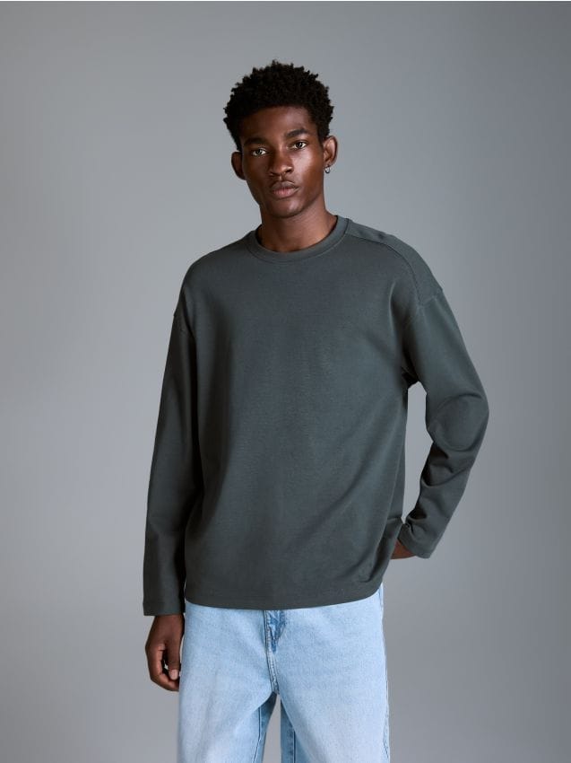 Reserved - Bawełniany longsleeve - morski