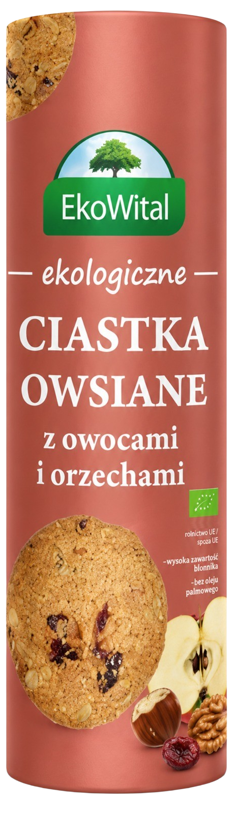 EKO-WITAL SPÓŁKA Z OGRANICZONĄ ODPOWIEDZIALNOŚCIĄ Ciastka owsiane z owocami i orzechami BIO 250 g