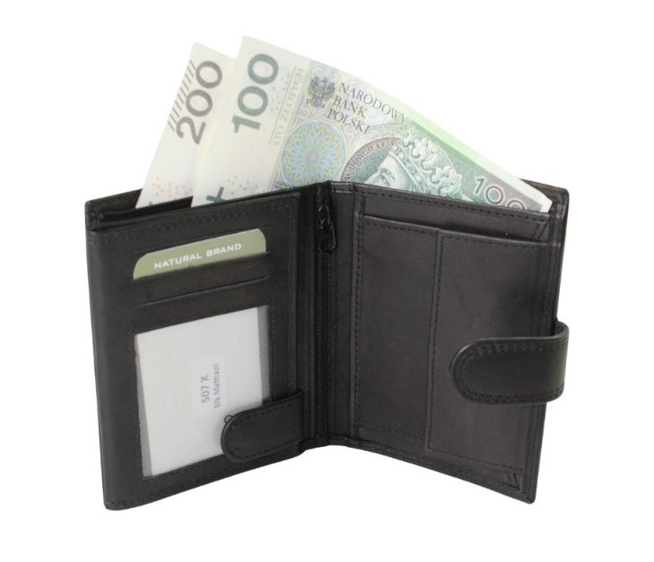 Portfel Męski Skórzany WILD Skóra Licowa Pionowy Z Zapięciem RIFD 507 X Pionowy Suwak CZARNY 13 x 10,5 x 2 [cm]