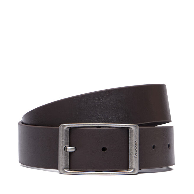Pasek Calvin Klein Casual Round Buckle Tumbled 35Mm LV04D7123G Brązowy ciemny