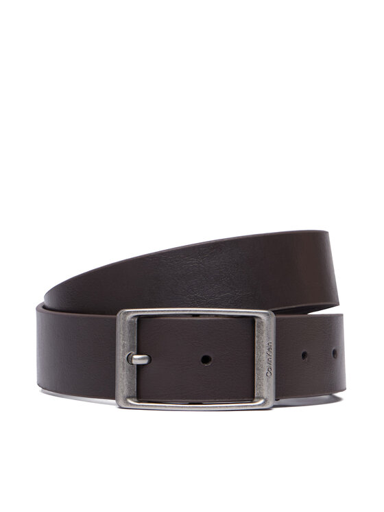 Calvin Klein Pasek Casual Round Buckle Tumbled 35Mm LV04D7123G Brązowy ciemny