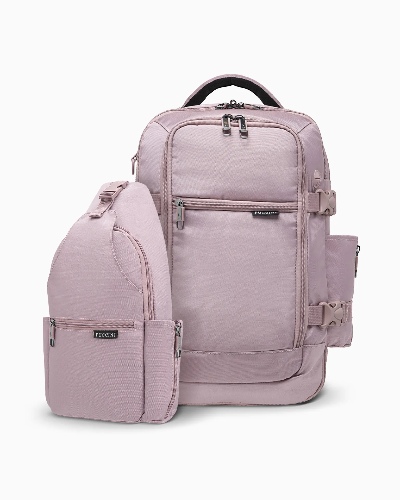 Zestaw plecak wielofunkcyjny do samolotu + sling bag różowy