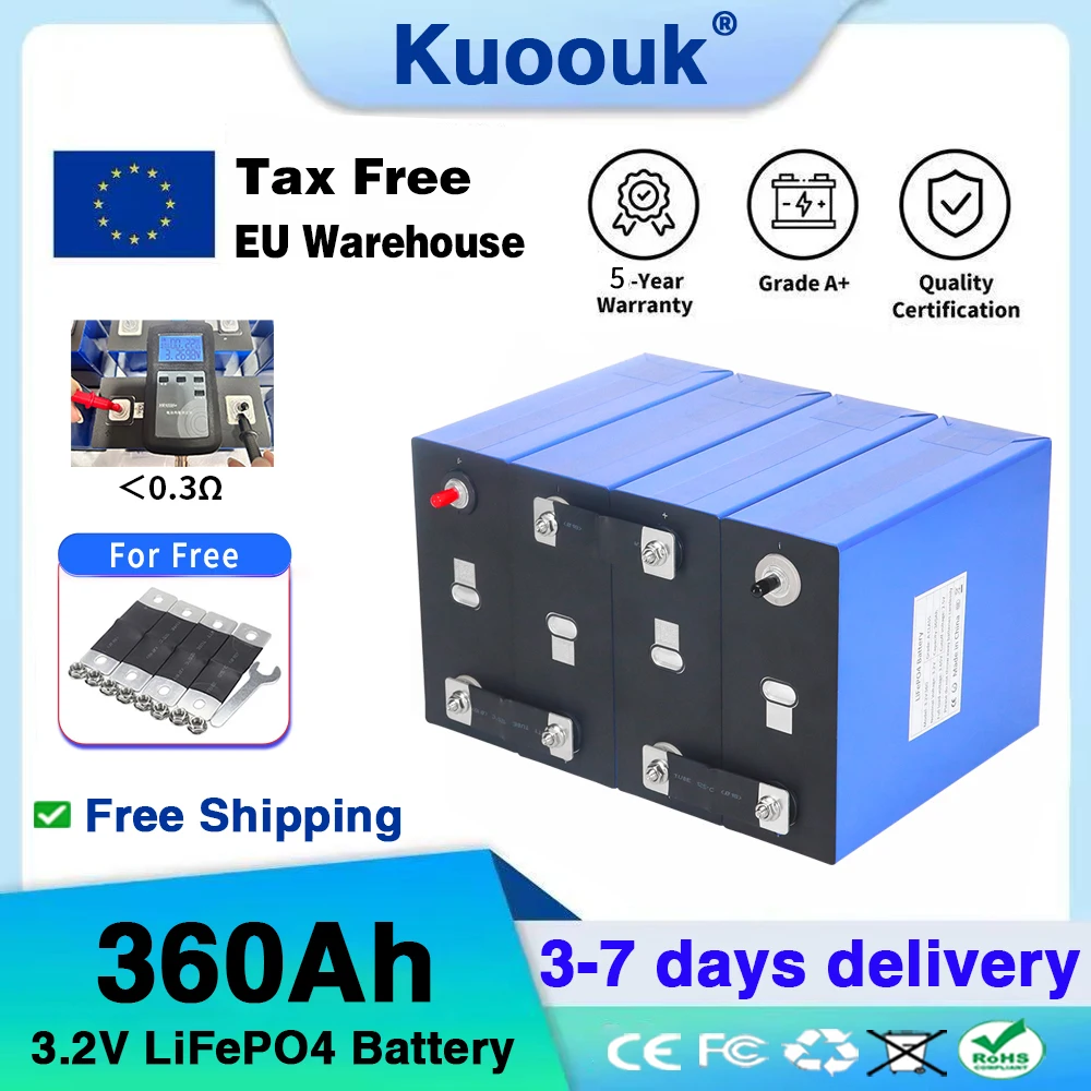Akumulator LiFePO4 3.2V 360AH Klasa A 10000 Cykli DIY 12V 24V 48V Ogniwo litowo-żelazowo-fosforanowe do kempingu, wózków golfowych, dostępne w UE 3.2V-360AH-16PCS