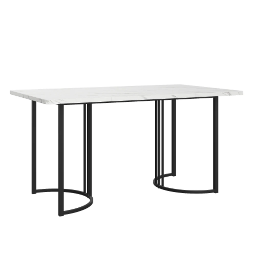 Biało-czarny prostokątny stół do jadalni o wymiarach 140×80 cm z efektem marmuru, nowoczesny stół kuchenny z solidną metalową ramą i regulowanymi nóżkami do jadalni, salonu.