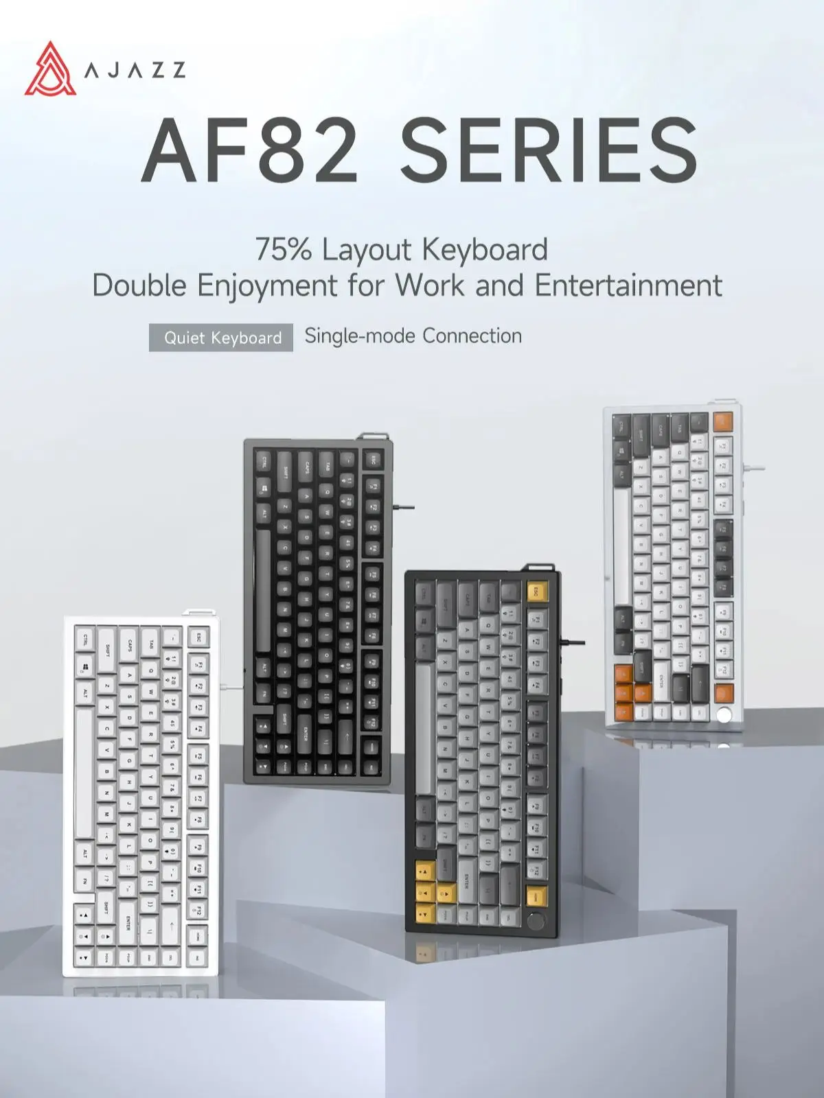 AJAZZ AF82 75% Przewodowa Klawiatura Membranowa, Cicha, Plug-and-Play, Wielokolorowa, do PC Laptopa Biura Black Gray Yellow