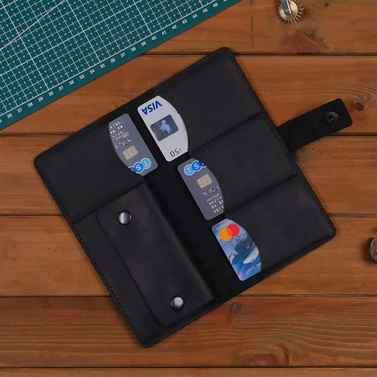 Czarny Duży Portfel Vintage na smartphone Skórzany Buffalo G1109