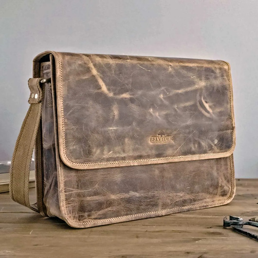 Brązowa Torba Listonoszka Męska z Klapą Skóra Buffalo Vintage LB37