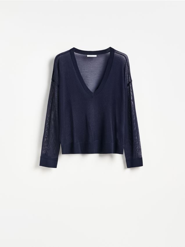 Reserved - Sweter z lyocellu - granatowy