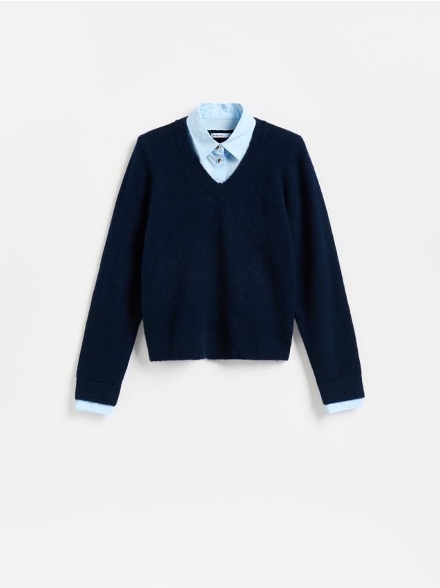 Reserved - Sweter z domieszką alpaki - granatowy