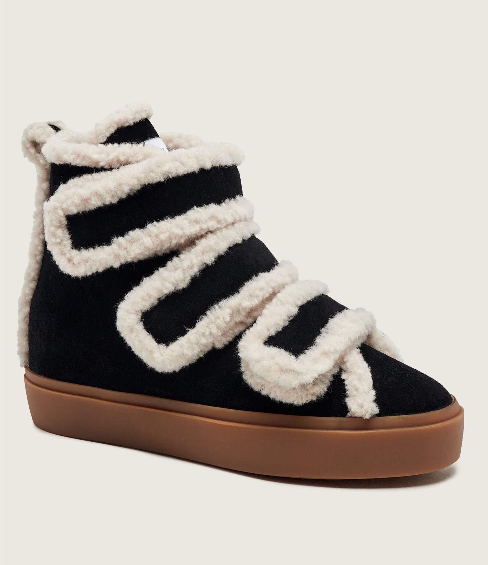 INUIKII Ocieplane botki na koturnie Velcro Wedge zamsz shearling z dodatkiem wełny