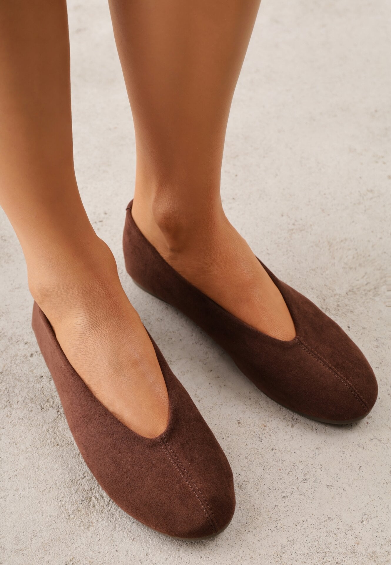 Brązowe Minimalistyczne Balerinki VICES ze Skórzaną Wkładką Tanzila