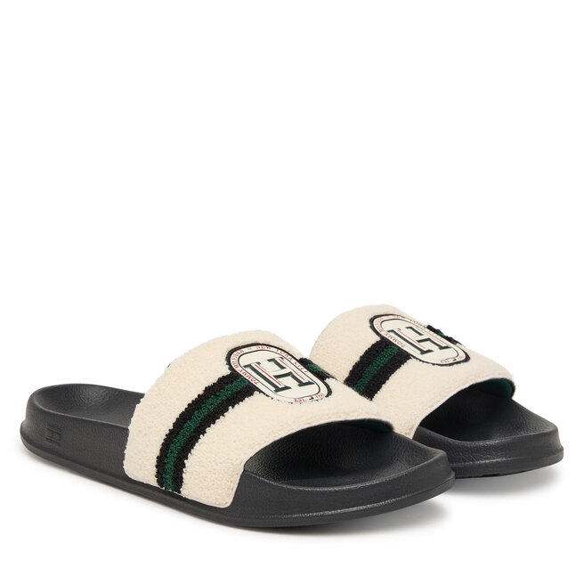 Klapki Tommy Hilfiger Hilfiger Towelling Pool Slide FM0FM06007 Kremowy