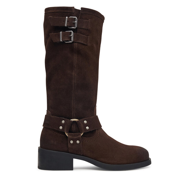 Oficerki Tommy Jeans Tjw Brushed Suede Biker Boots EN0EN03110 Brązowy ciemny