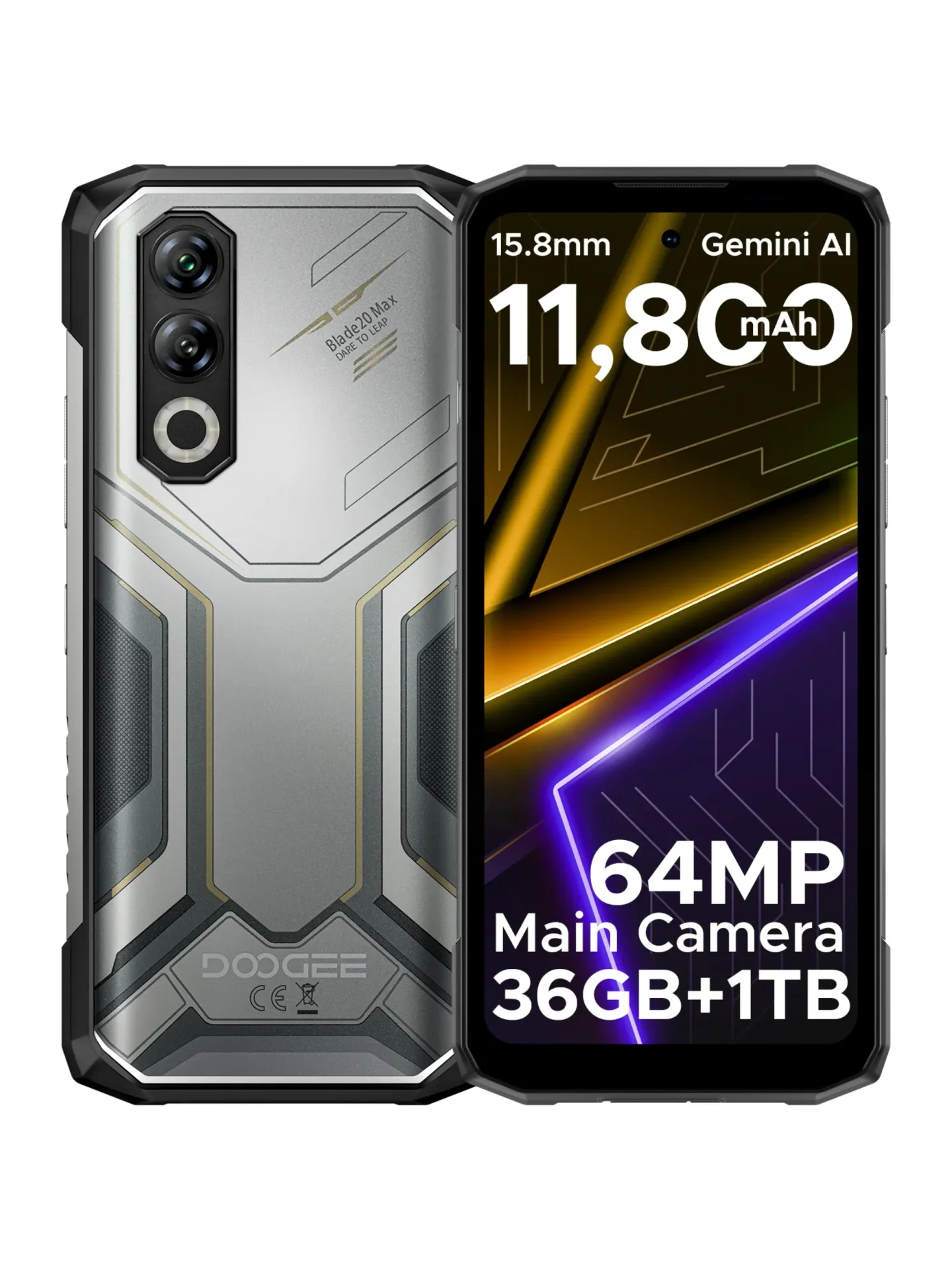 DOOGEE Blade20 Max Wytrzymały Telefon 36GB 1TB Gemini AI 6.6-calowy Wyświetlacz 120Hz Bateria 11800mAh Android 15 Helio G100 64MP NFC Smartphone 12GB 1TB Red
