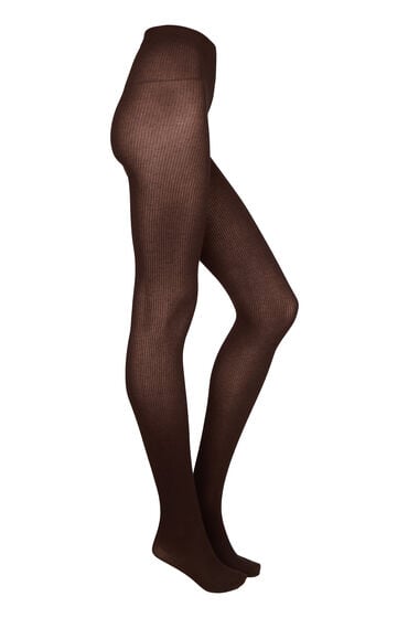 Hunkemöller Rajstopy Prążkowane z Domieszką Kaszmiru Brązowy