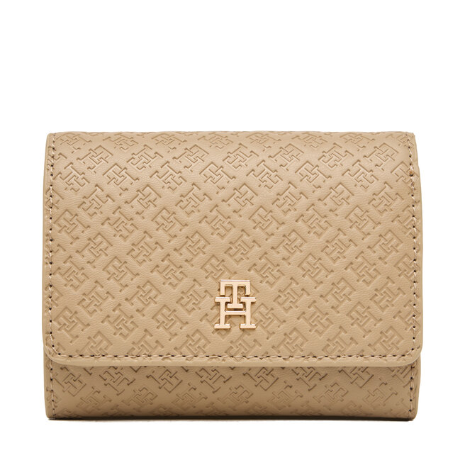 Portfel Tommy Hilfiger Th Icon Trifold Mono AW0AW18484 Beżowy