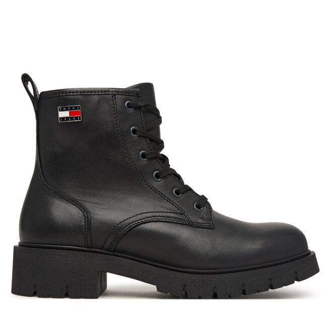 Trapery Tommy Jeans Tjw Cleated Lace Up Boots EN0EN03104 Czarny
