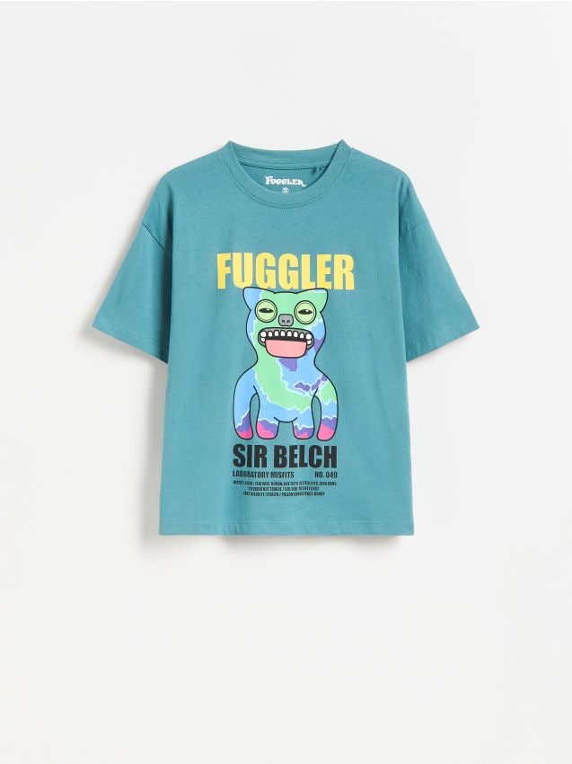 Reserved - Bawełniany t-shirt Fuggler - ciemny turkus