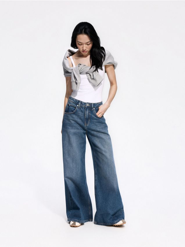Reserved - Jeansy wide leg - granatowy