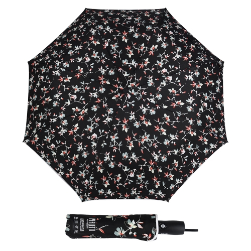 Parasol Damski Technology Automatyczny Składany Czarny w kwiaty Czerwone