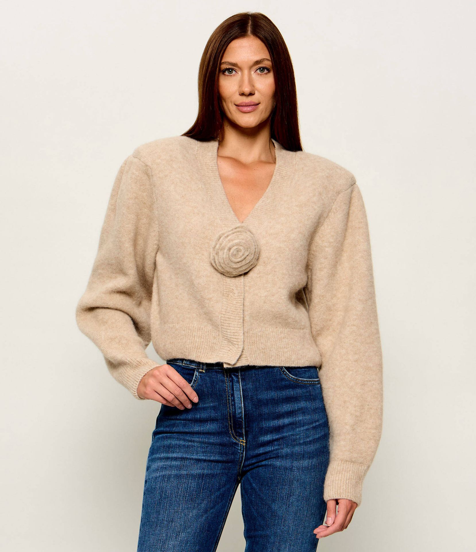 Rotate Wełniany kardigan Flower Cropped Fit