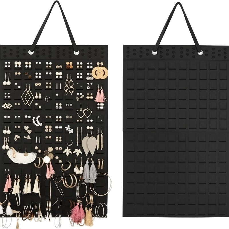 1 sztuka Czarny (57x35 cm) Wiszący organizer na biżuterię, filcowy schowek na kolczyki, wiszący ekspozytor na biżuterię, składany stojak na biżuterię