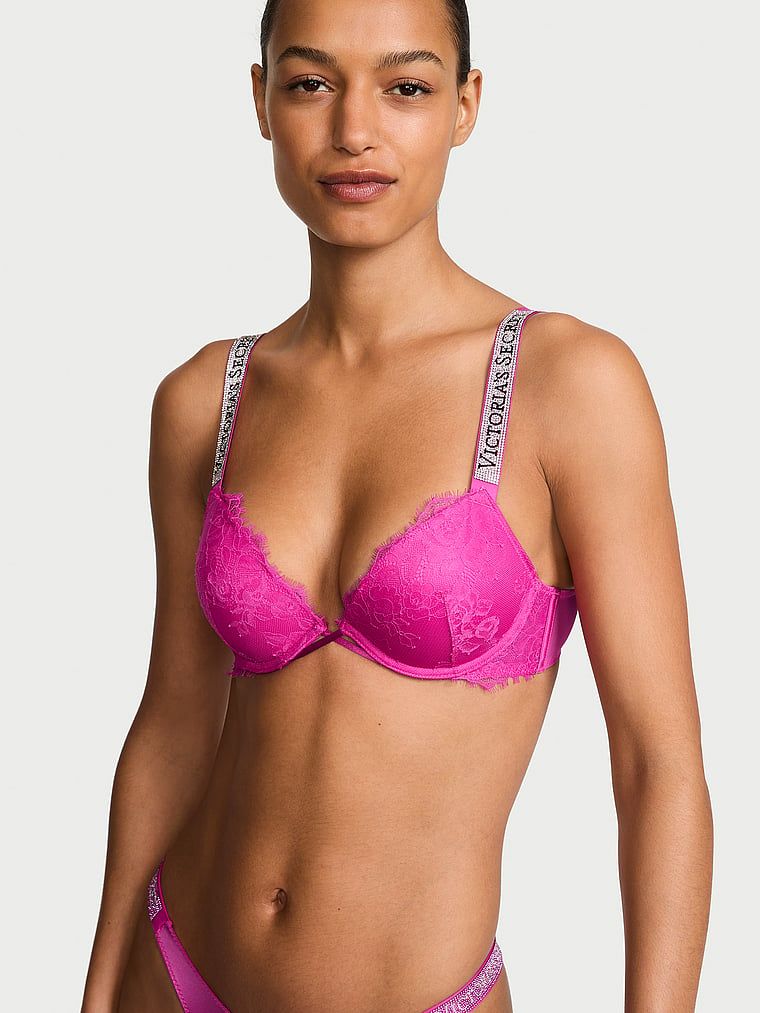 Very Sexy Biustonosz push-up koronkowy z błyszczącymi ramiączkami Shine Strap