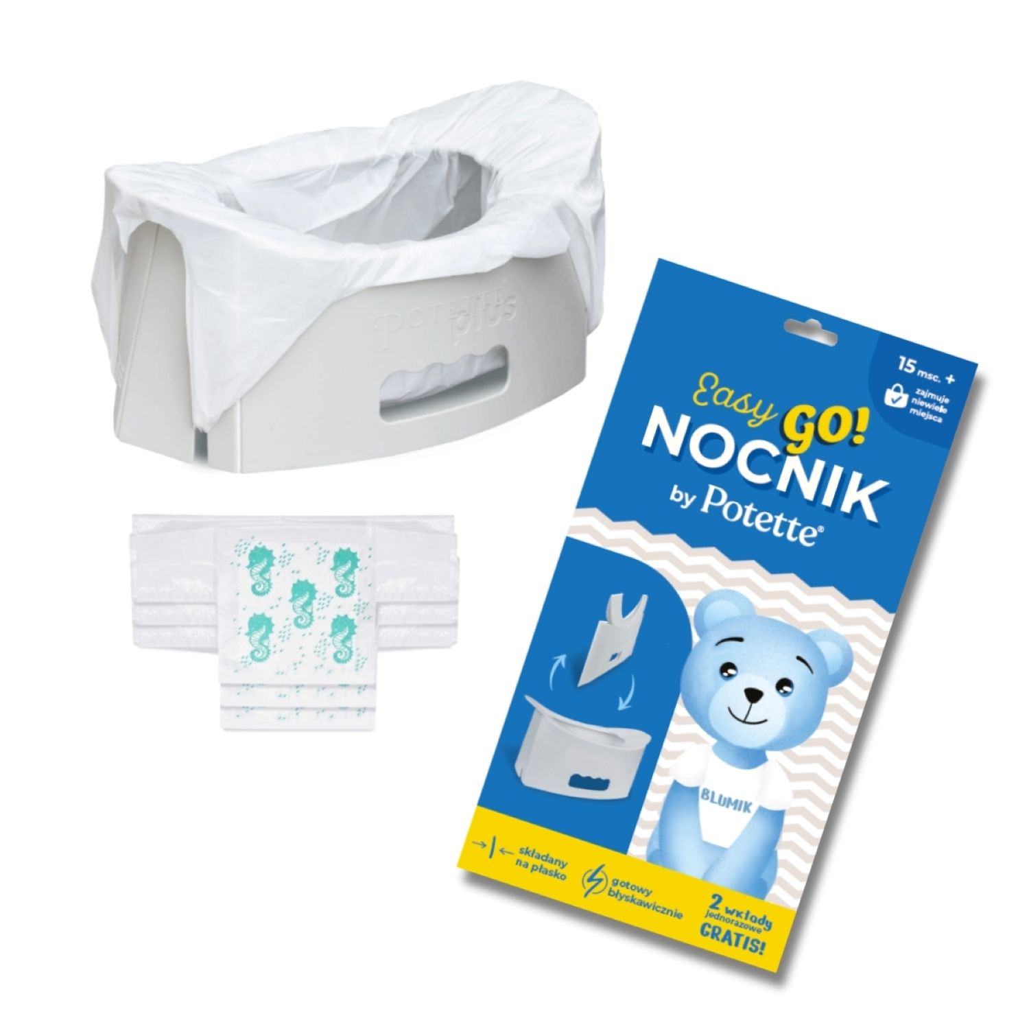 Potette EasyGo, nocnik turystyczny składany, jasnoszary, 1 sztuka
