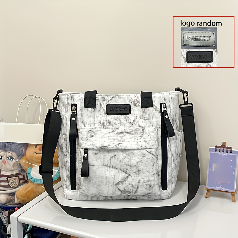TEMU Modna damska torba tote w marmurkowy wzór, torba na ramię typu crossbody, prosta i uniwersalna, odpowiednia do codziennych dojazdów, podróży