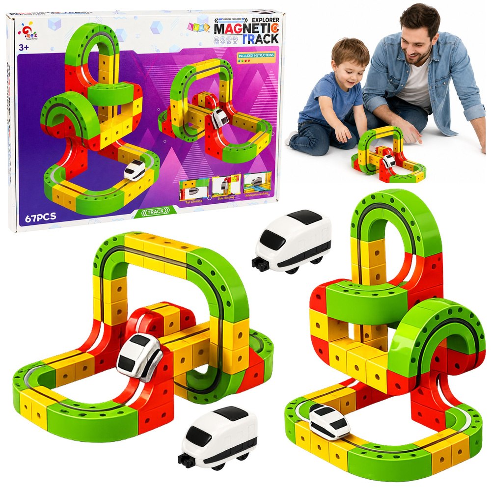 Tor Magnetyczny Z Elektrycznym Pociągiem 3D Kreatywny Konstrukcyjny 67 el.