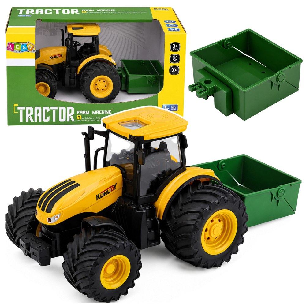 Traktor Rolniczy Farmerski Z Rozsiewaczem Nawozu Światła Dźwięk Żółty 1:24