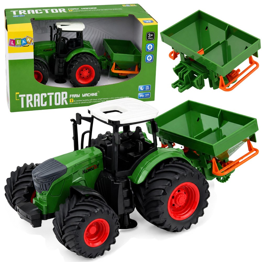 Traktor Rolniczy Farmerski z Siewnikiem Gumowe Koła Maszyna Rolnicza 1:24