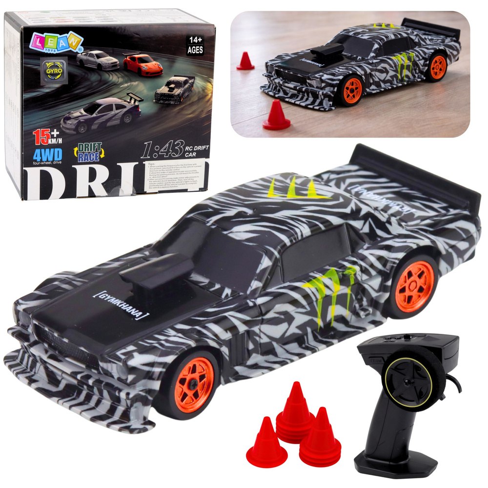 Auto Sportowe Do Driftu Zdalnie Sterowane RC Czarne Pachołki 15 km/h 1:43