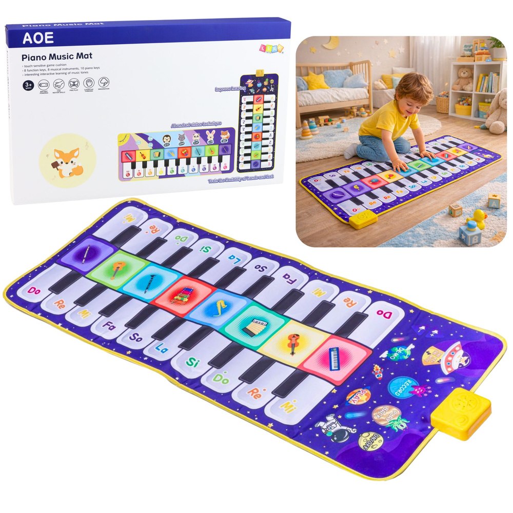 Muzyczna Mata Edukacyjna Taneczna Interaktywna Pianinko Kosmos 120 x 48 cm