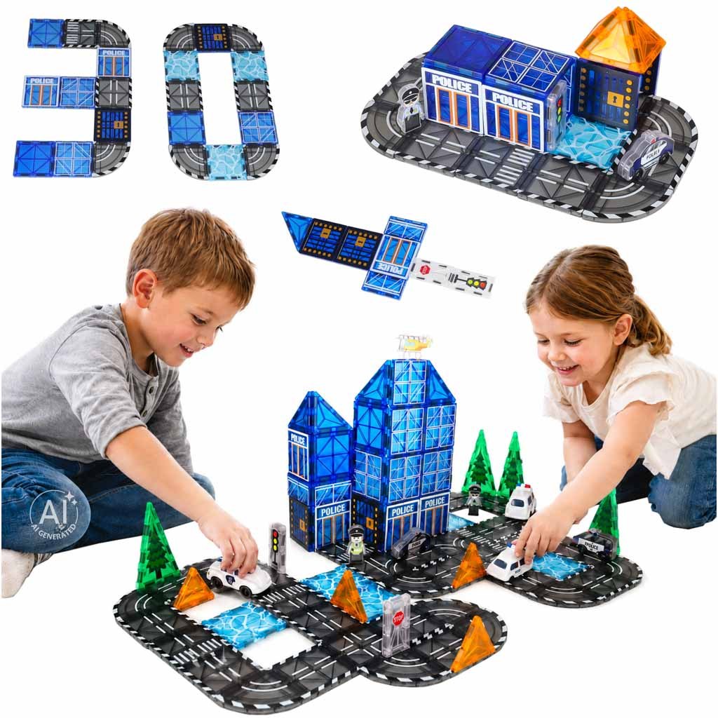 Klocki magnetyczne konstrukcyjne 3D policja radiowozy 91 elementów