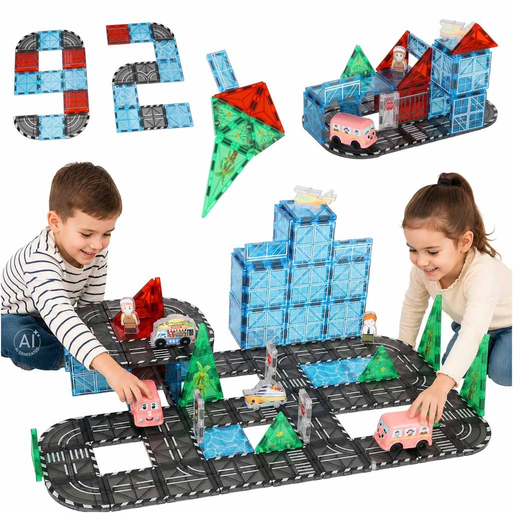 Klocki magnetyczne konstrukcyjne 3D miasto samochody 91 elementów