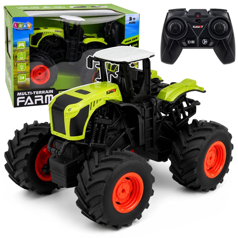 Wysoki Traktor Rolniczy Zdalnie Sterowany RC Zielony Światła Dźwięki 1:16