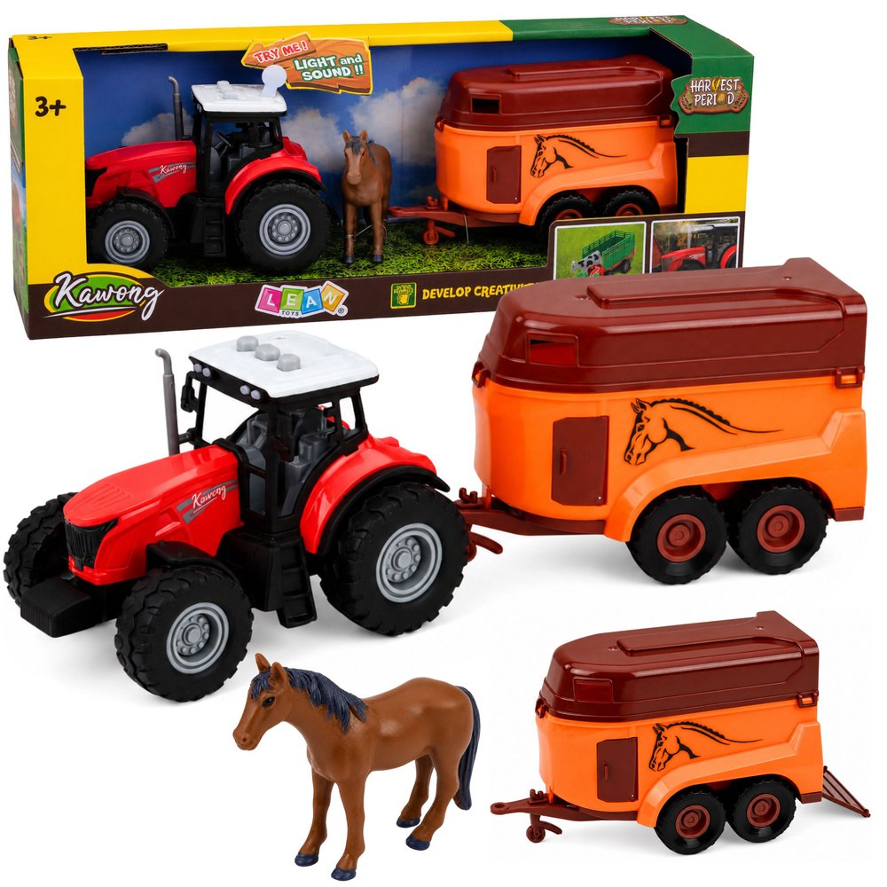 Traktor z Przyczepą Do Transportu Konia Figurka Światła Dźwięki 3 el.