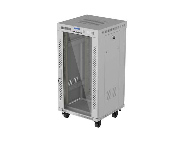 Szafa instalacyjna rack stojąca 19 cali 22U 600x600 drzwi przeszklone LCD (Flat pack) szara FF01-6622-12SL