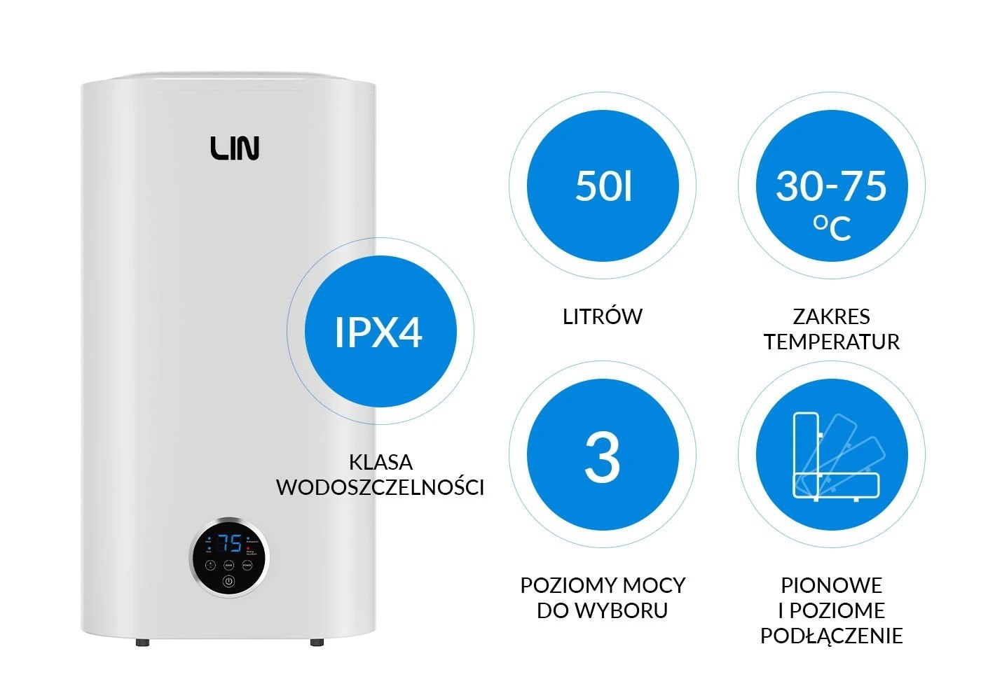 LIN Bojler elektryczny LIFVD1SMWH 50L UNIVERSAL szary