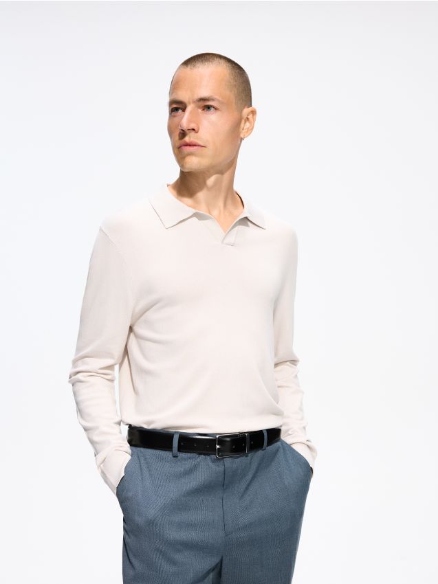 Reserved - Sweter polo z wiskozą - beżowy