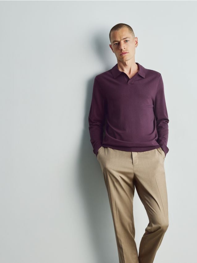 Reserved - Sweter polo z wiskozą - ciemnofioletowy