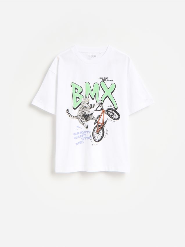 Reserved - Bawełniany t-shirt z nadrukiem - biały